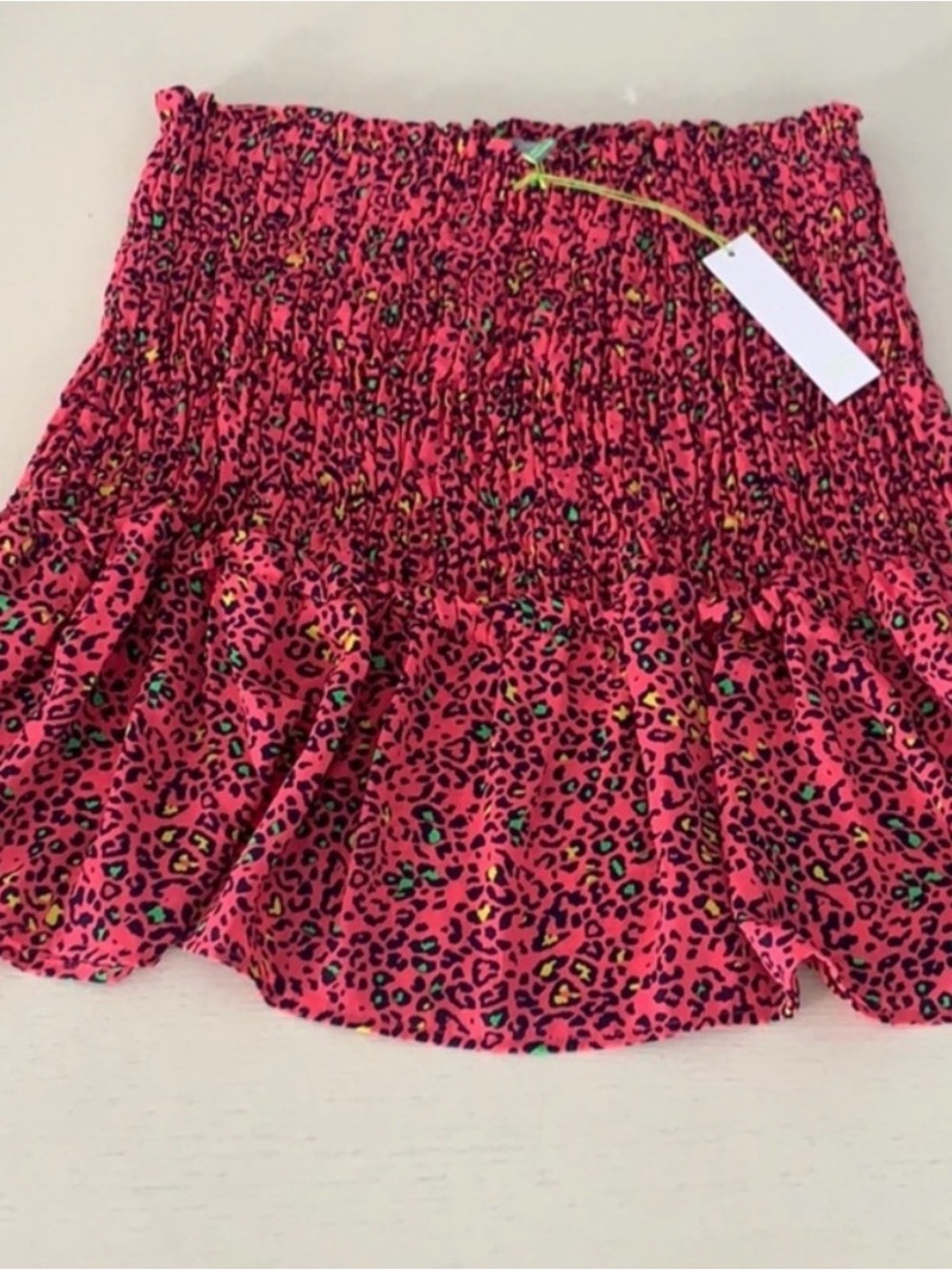 Good Luck Gem Hot Pink Leopard Print Smocked Mini Skirt